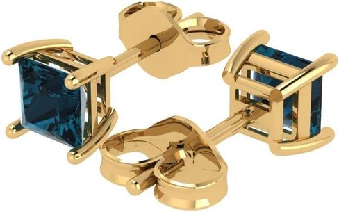 1.1ct Princess Cut Solitaire Earrings Natural Royal Blue Topaz Anniversary Stud Earrings 14k Yellow Gold Push Back in Saudi Arabia