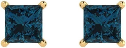 1.1ct Princess Cut Solitaire Earrings Natural Royal Blue Topaz Anniversary Stud Earrings 14k Yellow Gold Push Back in Saudi Arabia