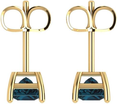 1.1ct Princess Cut Solitaire Earrings Natural Royal Blue Topaz Anniversary Stud Earrings 14k Yellow Gold Push Back in Saudi Arabia