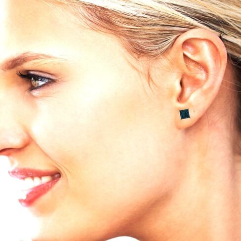 1.1ct Princess Cut Solitaire Earrings Natural Royal Blue Topaz Anniversary Stud Earrings 14k Yellow Gold Push Back in Saudi Arabia