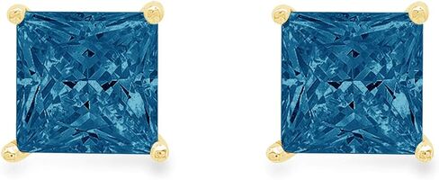 1.1ct Princess Cut Solitaire Earrings Natural Royal Blue Topaz Anniversary Stud Earrings 14k Yellow Gold Push Back in Saudi Arabia