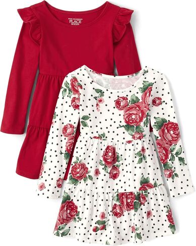 The Children's Place Baby Girls' and Toddler Long Sleeve Knit Fashion Dresses 2-Pack in Saudi Arabia