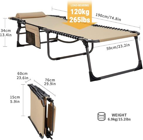 KingCamp Camping Cot Portable 4 Adjustable Folding Sleeping Reclining Lounger Chair with Pillow for Travel Camp Support to 330lbs in Saudi Arabia