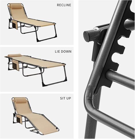KingCamp Camping Cot Portable 4 Adjustable Folding Sleeping Reclining Lounger Chair with Pillow for Travel Camp Support to 330lbs in Saudi Arabia