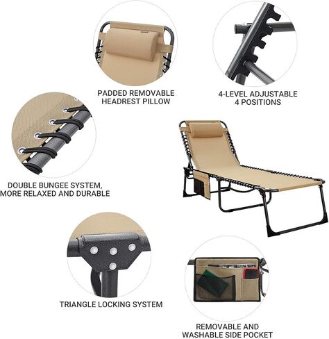 KingCamp Camping Cot Portable 4 Adjustable Folding Sleeping Reclining Lounger Chair with Pillow for Travel Camp Support to 330lbs in Saudi Arabia