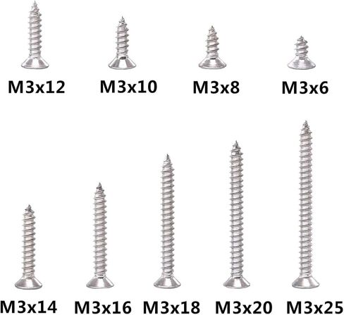 Guard4U 300Pcs M2 304 Stainless Steel Phillips Countersunk/Flat Head Self-Tapping Screws Assortment Kit- Wood Screws M2 x 4mm/ 6mm/ 8mm/ 10mm/ 12mm/ 14mm/ 16mm/ 18mm/ 20mm/ 25mm in Kuwait