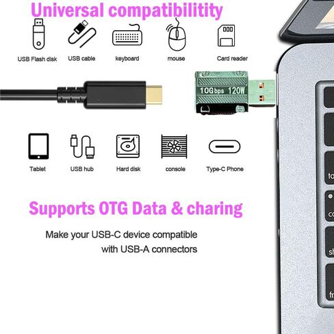 محول Poihiom USB ذكر إلى C أنثى، محول 3.2 USB A إلى النوع C OTG، مزامنة بيانات فائقة السرعة تصل إلى 10 جيجابت في الثانية وشحن سريع 120 وات متوافق مع الكمبيوتر المحمول والكمبيوتر الشخصي والشاحن وبنك الطاقة وQuest Link (USB/M-C/F) in Kuwait