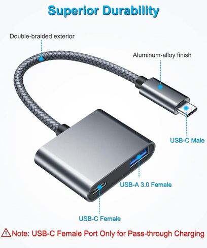 محول كاميرا كابل Basesailor USB C OTG مع مصدر طاقة، شحن من النوع C إلى 60 وات PD وشاحن مقسم USB 3.0، Thunderbolt 3 لـ Google TV Chromecast 2020، MacBook، iPad Pro Air 4 5 Mini 6، S21 S22 in Kuwait