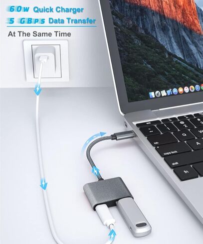محول كاميرا كابل Basesailor USB C OTG مع مصدر طاقة، شحن من النوع C إلى 60 وات PD وشاحن مقسم USB 3.0، Thunderbolt 3 لـ Google TV Chromecast 2020، MacBook، iPad Pro Air 4 5 Mini 6، S21 S22 in Kuwait