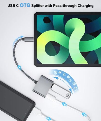 محول كاميرا كابل Basesailor USB C OTG مع مصدر طاقة، شحن من النوع C إلى 60 وات PD وشاحن مقسم USB 3.0، Thunderbolt 3 لـ Google TV Chromecast 2020، MacBook، iPad Pro Air 4 5 Mini 6، S21 S22 in Kuwait