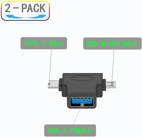 محول ZJKJHJY 2in1 USB C & Micro USB إلى USB 3.0 OTG، كابل USB-C ذكر Micro USB ذكر إلى ذكر إلى أنثى، متوافق مع MacBook 2018 2017 2016، Galaxy Note 8، S8 S8+ S9، Pixel، Nexus 2Pack in Saudi Arabia