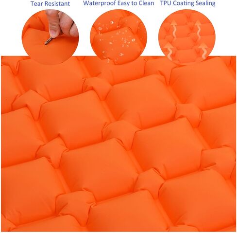 M METERXITY Sleeping Pad, Ultralight Self Inflatable Foldable Sleeping Mat, with Pillow Built-in Foot Pump, Apply to Camping Hiking (76 x 24, Orange) in Saudi Arabia