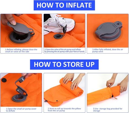 M METERXITY Sleeping Pad, Ultralight Self Inflatable Foldable Sleeping Mat, with Pillow Built-in Foot Pump, Apply to Camping Hiking (76 x 24, Orange) in Saudi Arabia