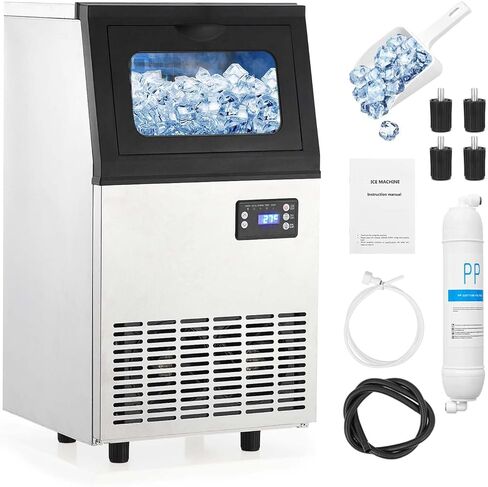 Commercial Ice Maker,110 lbs, Under Counter Ice Maker Self Cleaning,Ice Machine with 24 Hour Timer,20 lbs Basket,Stainless Steel Ice Makers for School,Home,Bar,Office in Saudi Arabia