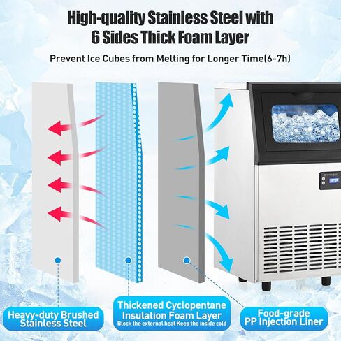 Commercial Ice Maker,110 lbs, Under Counter Ice Maker Self Cleaning,Ice Machine with 24 Hour Timer,20 lbs Basket,Stainless Steel Ice Makers for School,Home,Bar,Office in Saudi Arabia