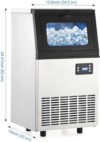 Commercial Ice Maker,110 lbs, Under Counter Ice Maker Self Cleaning,Ice Machine with 24 Hour Timer,20 lbs Basket,Stainless Steel Ice Makers for School,Home,Bar,Office in Saudi Arabia