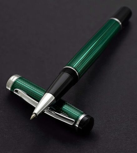 Xezo Incognito Rollerball Pen, Fine Point. Forest Green Color with Pure Platinum Plating. Handcrafted, Limited Edition, Serialized in Saudi Arabia