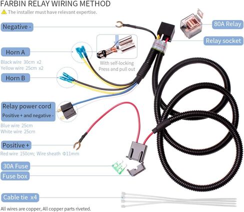 مجموعة تتابع أسلاك FARBIN Horn لشاحنة السيارة 80a 4pin Spst مفتوحة عادة (تتابع 4 دبابيس أسلاك ذات قرن مزدوج، 12 فولت) in Kuwait