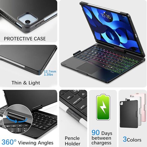 ZEROFEEL Compatible with Keyboard case for iPad 11"/10.9", iPad Air (4th, 5th Generation), iPad Pro(1st, 2nd, 3rd, 4th Generation) - Thin & Light (Black) in Kuwait