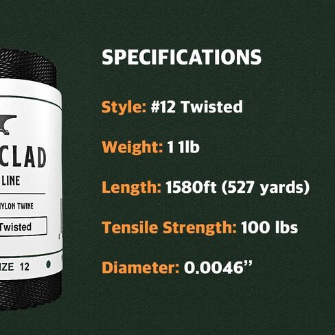 حبل سلكي من Ironclad Supply - خيوط نايلون سوداء لصيد الأسماك والتخييم وحقائب الظهر والبقاء على قيد الحياة ومعدات Bushcraft - خط مصرفي شديد التحمل لخطوط الهرولة والشرك (#12 ملتوية، 1 رطل) in Kuwait
