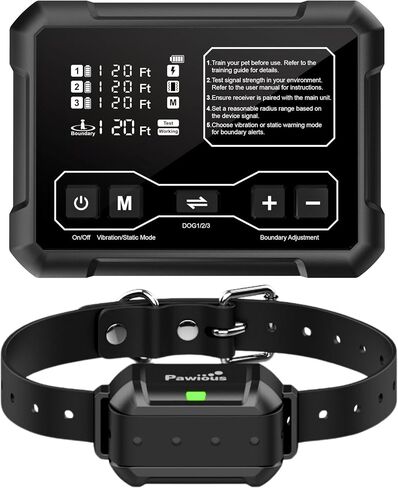 Pawious Wireless Dog Fence - High Precision Containment System for Up to 1 Acre, Indoor & Outdoor, Medium to Large Dogs 6-23in, Rechargeable, Waterproof, Portable - Real-Time Distance Monitoring in Saudi Arabia
