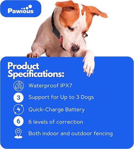 Pawious Wireless Dog Fence - High Precision Containment System for Up to 1 Acre, Indoor & Outdoor, Medium to Large Dogs 6-23in, Rechargeable, Waterproof, Portable - Real-Time Distance Monitoring in Saudi Arabia