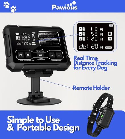 Pawious Wireless Dog Fence - High Precision Containment System for Up to 1 Acre, Indoor & Outdoor, Medium to Large Dogs 6-23in, Rechargeable, Waterproof, Portable - Real-Time Distance Monitoring in Saudi Arabia