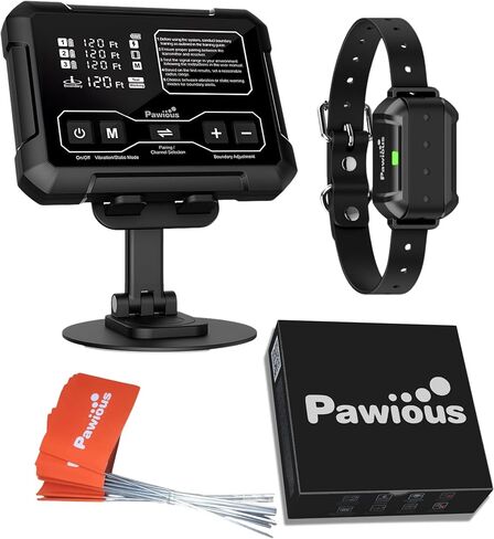 Pawious Wireless Dog Fence - High Precision Containment System for Up to 1 Acre, Indoor & Outdoor, Medium to Large Dogs 6-23in, Rechargeable, Waterproof, Portable - Real-Time Distance Monitoring in Saudi Arabia