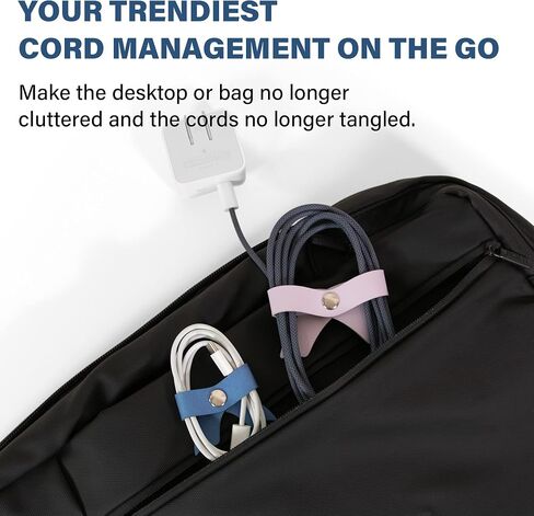 SenseAGE 5 Pack Cord Organizer, Bow Cord Keeper, Cable Organizer USB Holder, Leather Cable Management, Cable Straps, Earphone Winder, Storage Straps for Electronics, Earbuds, Small, Pink in Saudi Arabia