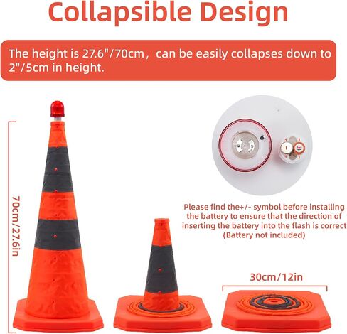 28 inch Collapsible Orange Traffic Cones with LED Light/Safety Cones/Multi Purpose Pop up Reflective Safety Cone,Driving Cones for Training,Parking Cones（4PACK) in Saudi Arabia