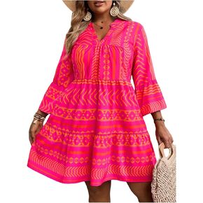 Verdusa Women's Plus Size Boho Dress Western Dress Floral V Neck Loose 3/4 Sleeve Dress Country Vacation Dresses in Saudi Arabia