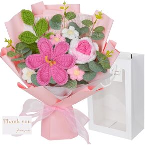 RICHMYC Crochet Flower Bouquet, Valentines Day Gifts for Her Mom 8.6in Pink Crochet Bouquet Knitted Flowers Roses Tulip Flower for Lover Anniversary Birthday Party Mother's Day Graduation in Saudi Arabia