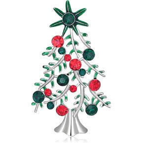 MALOYANVE Christmas Tree Brooch Pin for Women Green Red Gemstones Silver Toned Pearl Accent Colorful Rhinestones Festive Jewelry Gifts in Saudi Arabia