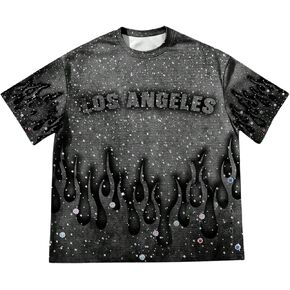 RoseSeek Men's Rhinestone Graphic Tees Short Sleeve Crewneck T Shirt Vintage Summer Tops Streetwear in Saudi Arabia
