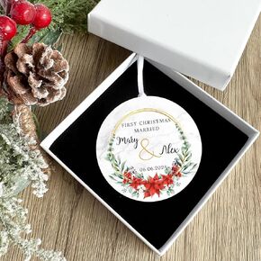 First Christmas Married Hanging Ornament, Custom Wedding Gift, Just Married in Saudi Arabia