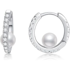 KVGOGO 6mm Round White Pearl with Shining Moissanite Silver Hoop Earrings for Woman Classic and Elegant Jewelry in Saudi Arabia