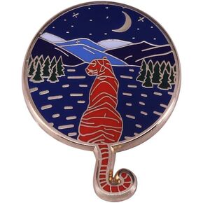 Bengal Tiger Striped Wild Starry Night Moon Stars River Nature Mountains Landscape 1.25" Enamel Pin Badge in Saudi Arabia