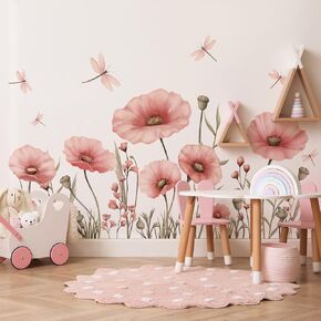 MuralMood ديكور الحائط اليعسوب الزهور قشر وعصا جدار الشارات جدار الفن القابل للإزالة فراشة قشر وعصا ملصقات الحائط للفتيات غرفة نوم غرفة المعيشة الحضانة in Kuwait