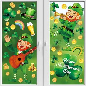 119PCS St Patricks Day Window Clings,Reusable St Patricks Day Decorations,Double Sided Green Shamrock Window Clings,Irish Static Saint Patrick's Stickers for Glass,St Patrick’s Day Decor(8 Sheets) in Saudi Arabia