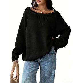 Verdusa Women's Off The Shoulder Oversized Sweaters Casual Raglan Sleeve Pullover Knit Tops in Kuwait