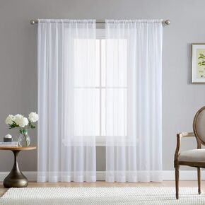 ستائر نافذة صلبة من Empire Home Addison Sheer Voile - مجموعة من قطعتين (أبيض، طول 95 بوصة) in Kuwait