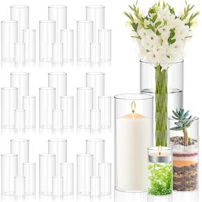 48 قطعة من المزهريات الشفافة للقطع المركزية من سكاويم، مزهريات أسطوانية زجاجية مقاس 4،6،8،10 بوصة، مزهرية زهور الإعصار الطويلة لترتيبات الزهور، حامل شموع الإعصار للطاولة، المنزل، الحفلات، ديكور الزفاف in Kuwait