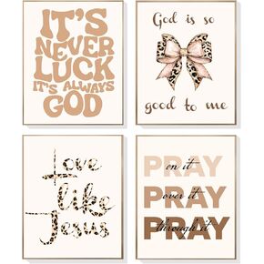 EVER-GOING TUNE Pink Girly Jesus Wall Decor Set of 4,Inspirational Bible Verses Bow Poster,Inspirational Bible Verses Bow Art Decor, for Girls Bedroom Apartment College Dorm Decor, 8x10 Unframed in Saudi Arabia