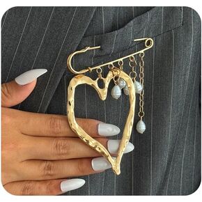 Gold Chunky Large Heart Brooch for Women,Big Geometric Heart Suit Lapel Pin,Vintage Trendy Valentine's Day Accessories in Kuwait