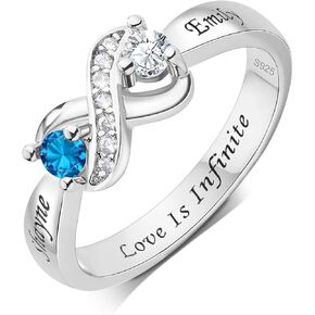 BAUMA AUTO 925 Sterling Silver Personalized Infinity Mothers Ring with 2 Round Birthstones Custom Name Engraved Rings for Wedding/Valentine's Day/Mother's Day Gifts in Saudi Arabia