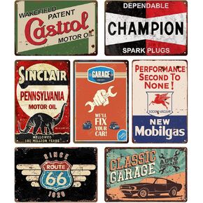 Vintage Metal Tin Signs Garage Signs, Man Cave Accessories Old Car Posters Motor Oil Antique Gas Oil Sign Tiki Bar Decor 8 x 12 Inch（7pcs） in Saudi Arabia
