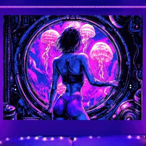BlissYard Dog Blacklight DJ Tapestry 78x59 inch Bulldog Tapestry UV Reactive Black Light Music Glow in The Dark Poster Hippie Wall UV for Bedroom Decoration Living Room Artwork Room Backdrop in Kuwait