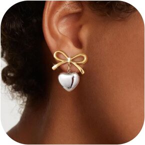 أقراط متدلية من فولبوب مضادة للحساسية للنساء، أقراط مطلية بالذهب عيار 18 قيراط أقراط على شكل قلب وأقراط ذهبية متدلية أقراط مسمارية خلفية للنساء هدايا مجوهرات غير مشوهة لها in Kuwait