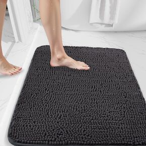 watthourhome Chenille Bathroom Rug Extra Soft Absorbent Quick Dry Machine Washable Non-Slip Bath Mat for Tub Shower and Bathroom Floor Plush Shaggy Home Decor 24"x16" Grey in Saudi Arabia
