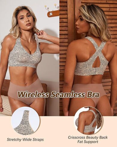 HORISUN Women Wireless Bras Seamless Cross Back V Neck No Underwire Bralette Comfort T Shirt Bra in Saudi Arabia